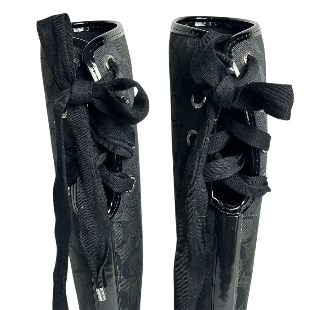 COACH Women's Tristee Black Lace-Up Rain Boots Size 7 - Picture 5 of 15